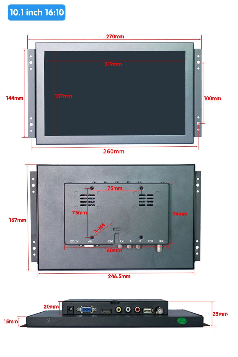 Zhixianda 10.1 Inch 16: 10 Widescreen 1920X1200 Open Frame Industrial Touh Screen Monitor