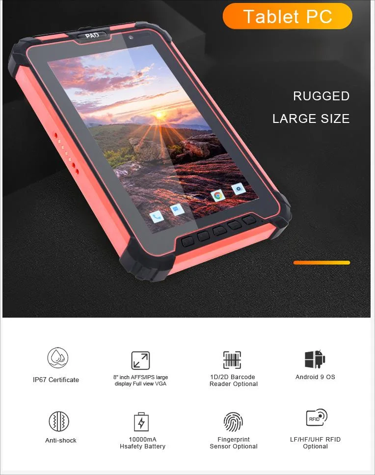 High Quality Three-Proof IP65 Waterproof Industrial Rugged Mobile Tablet PC with Fingerprint/NFC/Bluetooth