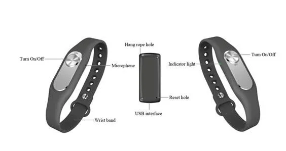 Wristband Voice Recorder Build in 4GB/8GB/16GB Memory