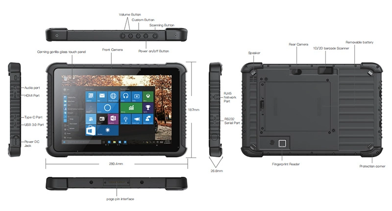 Vehicle Computer 10.1 Inch Industrial Rugged Tablet PC with Win 10 PRO Operating System